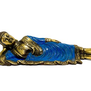 Reclining Buddha 8 inch Bronze Statue, Summer Gift, Sleeping Buddha Figurine, Unique Buddha Resting Yoga Pose, Brass Art, Summer Gift