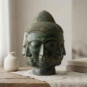 Handmade Brass Many Face Buddha Head Sculpture, Spiritual Meditation Art image 11