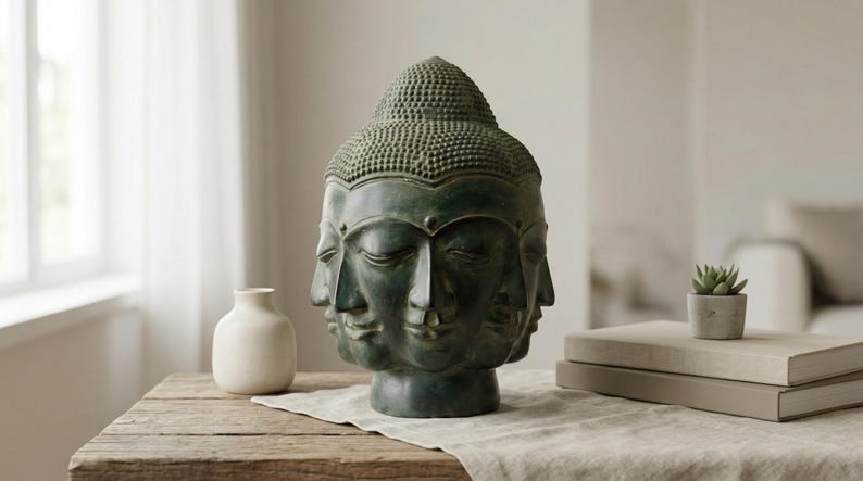 Handmade Brass Many Face Buddha Head Sculpture, Spiritual Meditation Art image 11