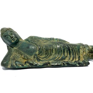 Unique Buddha 8 inch Bronze Statue, Summer Gift, Reclining Sleeping Buddha Figurine, Unique Buddha Yoga Pose, Meditation, Summer Decor