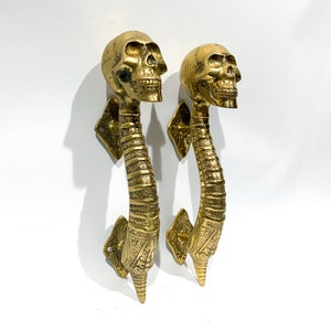Unique Skull Door Handle, Summer Gift, Pair Golden Skull door handle, Brass skull door handle, Gift for him, gift for her, Summer Decor