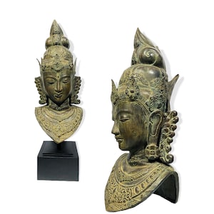 Sarasvati Head Bronze Statue, Saraswati Figurine Decor, Saraswathi on Swan, Hindu Goddess of Knowledge, Home Decor, Summer Gift