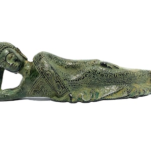 Vintage Buddha Bronze Statue, Summer Gift, Reclining Sleeping Buddha Figurine, Unique Buddha Yoga Pose Art, Buddha Decor, Summer Decor