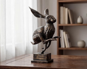 Lost Wax Bronze Rabbit Statue, Balinese Art, Home Decor
