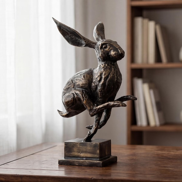 Lost Wax Bronze Rabbit Statue, Balinese Art, Home Decor