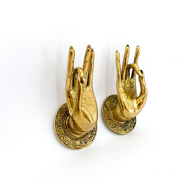 Unique Pair Gold Hand, Valentine Gift, Holiday Decoration, Wall Hook, Bronze Hook, Mudra Hand Pose hook, Wall Hook, engagement presents