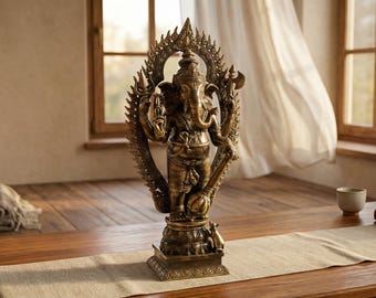 Large 18.1" Bronze Ganesh Statue, Hindu God Sculpture, Yoga Decor, gift for dad