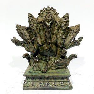 Ganesh Bronze Statue, Summer Gift, Meditating Sculpture, Five Head Bronze Brass Ganesha God Sculpture, Lord Ganesha Statue, Home Decor