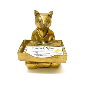 Katzen Visitenkartenhalter 4,3 Zoll, Sommer Geschenk, Visitenkartenhalter aus massivem Messing, Bürodekoration, Schreibtisch Dekoration, Glückskatze, Sommer Dekor