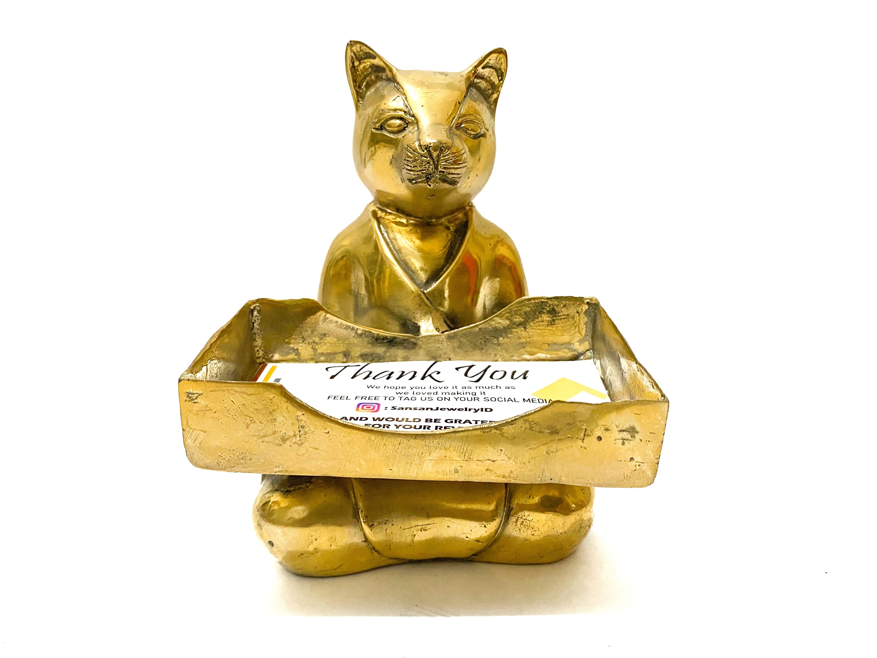 真鍮製の猫の名刺入れ、気まぐれなオフィス装飾 - Etsy 日本