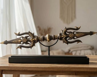 Vintage Brass Vajra Dorje, Tibetan Buddhist Thunderbolt Statue