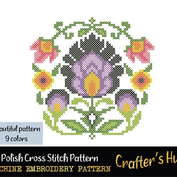 Traditional Floral Polish Folk Cross Stitch Machine Embroidery Pattern