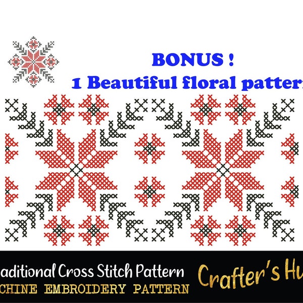 Romanian Floral Motive Cross Stitch Machine Embroidery Pattern