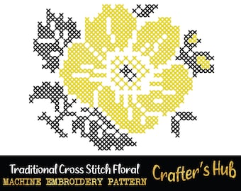 Traditional Flower Cross Stitch Machine Embroidery Pattern