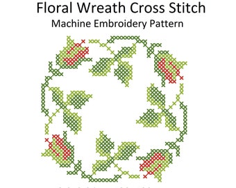 Floral Wreath Cross stitch machine embroidery pattern