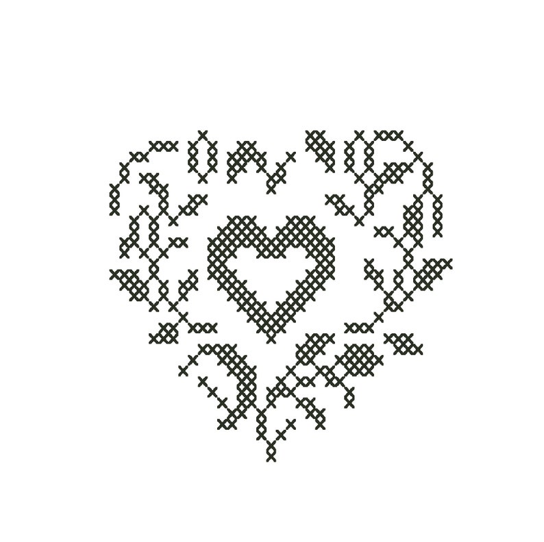 Heart Cross Stitch Machine Embroidery Pattern Etsy