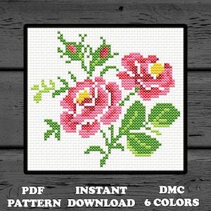 Traditional Roses Cross Stitch PDF Embroidery Pattern, Instant Digital Download