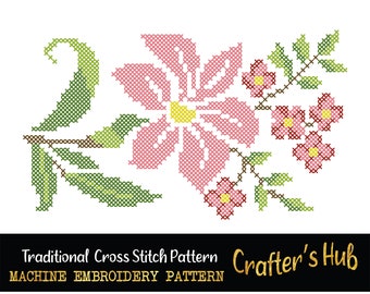 Lily Floral Cross Stitch Machine Patrón de bordado
