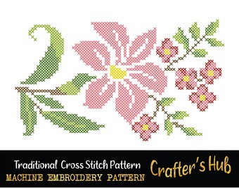 Lily  Floral Cross Stitch Machine Embroidery Pattern
