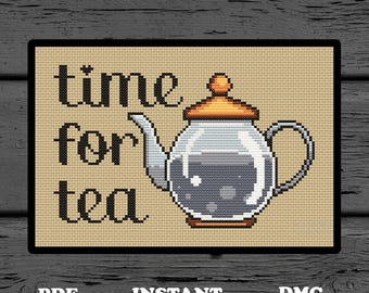 Padrão de bordado em PDF Time for Tea Cross Stitch, download digital instantâneo