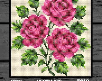 Roses Cross Stitch PDF Embroidery Pattern, Instant Digital Download