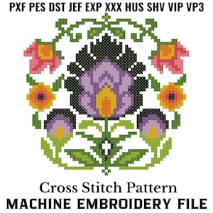 Traditional Floral Polish Folk Cross Stitch Machine Embroidery Pattern