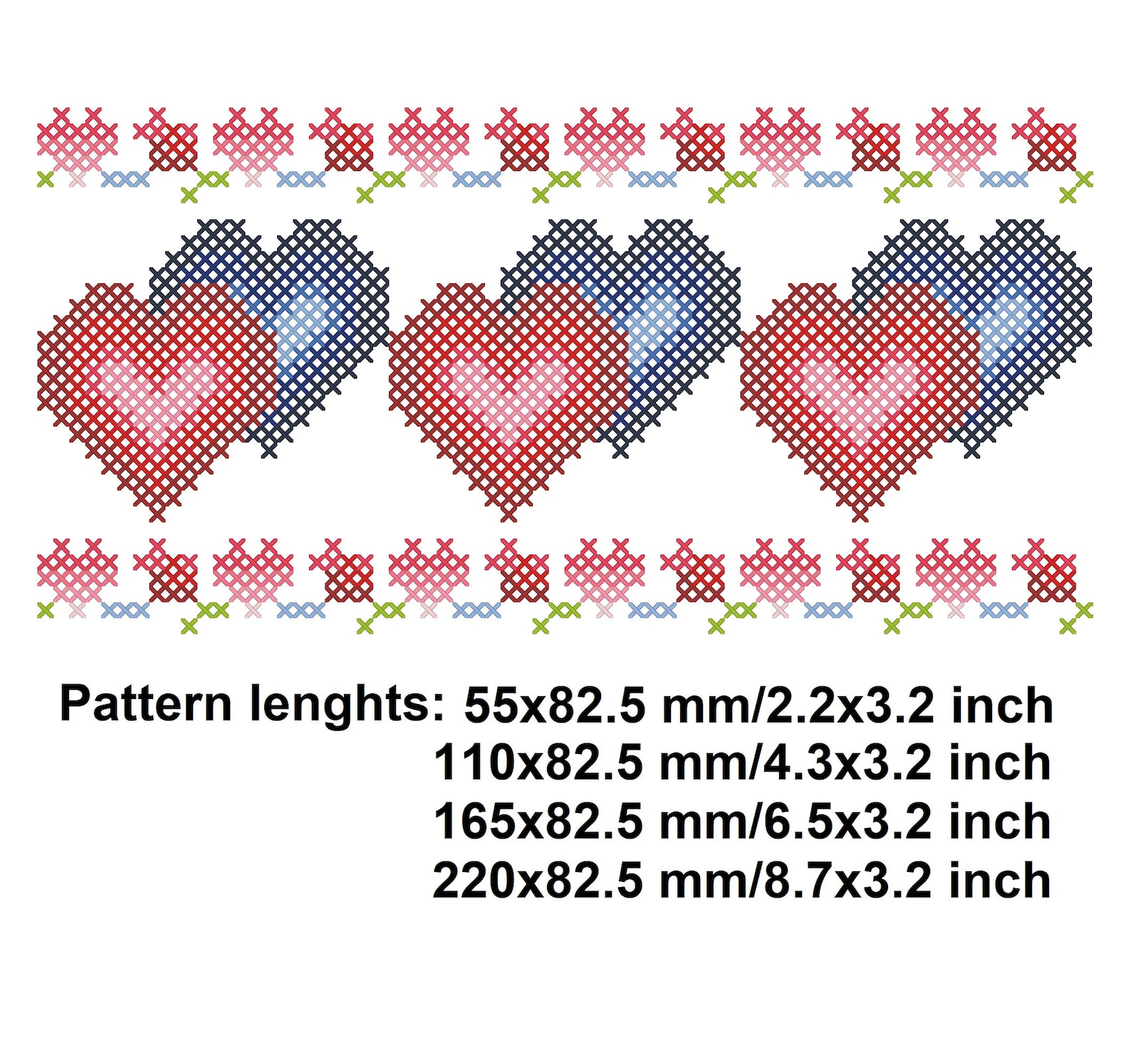 Heart Cross Stitch Border Machine Embroidery Pattern Etsy