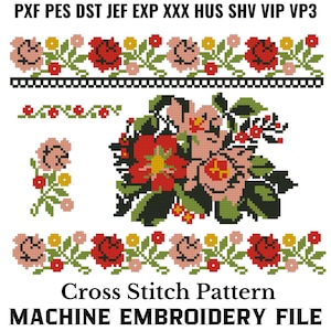 Floral Slavic Cross Stitch Machine Embroidery Peasant Blouse Pattern Instant Download