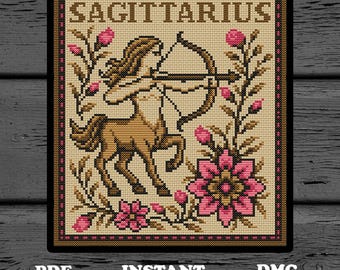 Sagittarius Zodiac Sign Cross Stitch PDF Embroidery Pattern Instant Digital Download