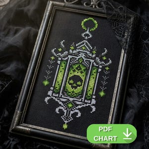 Dark Fantasy Lantern Embroidery PDF. Gothic Torch Cross Stitch Pattern. Instant Download