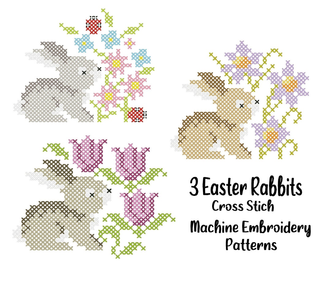 Spring Easter Bunny Set Cross Stitch Machine Embroidery Pattern - Etsy