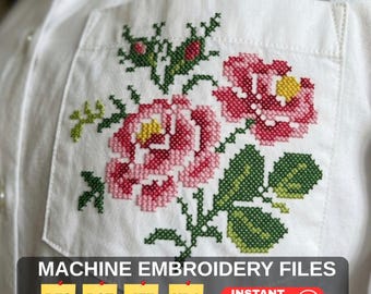 Roses Floral Cross Stitch Machine Embroidery Pattern