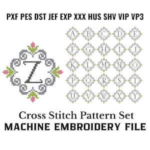 Floral Monogram Cross Stitch Machine Embroidery Pattern