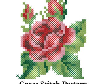 Floral Red Roses Cross Stitch Machine Embroidery Pattern