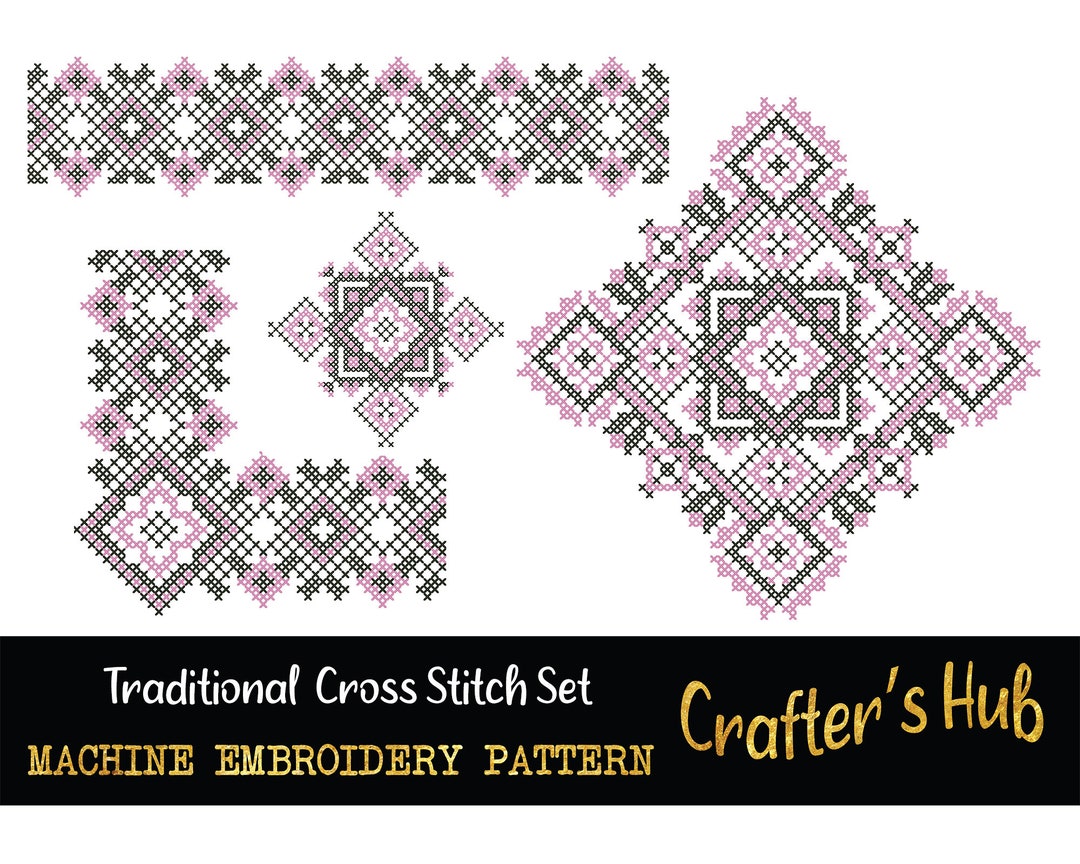 Traditional Cross Stitch Machine Embroidery Pattern, Romanian Cross