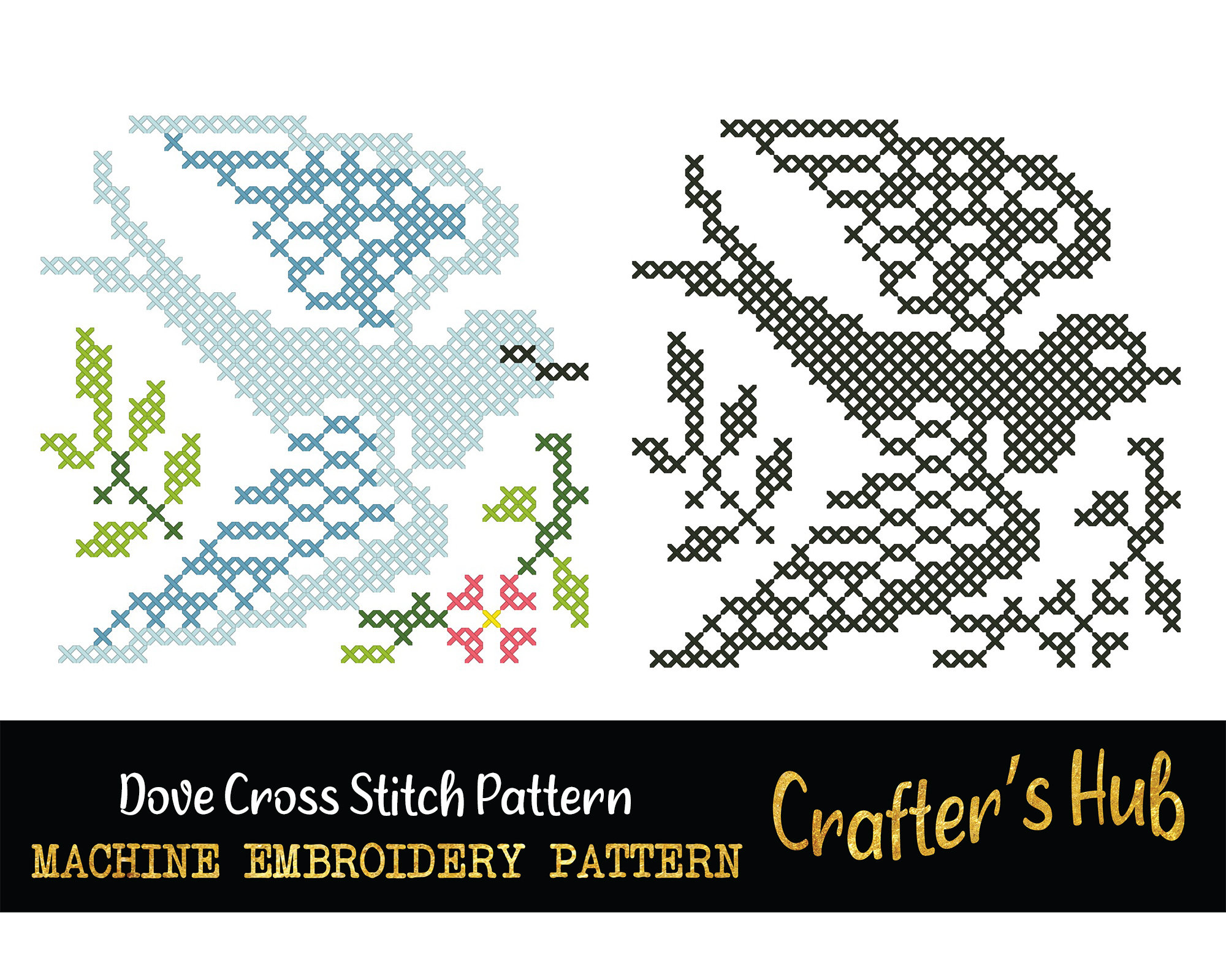 Floral Dove Cross Stitch Machine Embroidery Pattern - Etsy