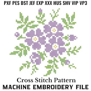 Vintage Floral Cross Stitch Machine Embroidery Pattern