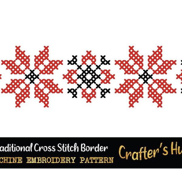 Traditional ethnic folk border cross stitch machine embroidery pattern