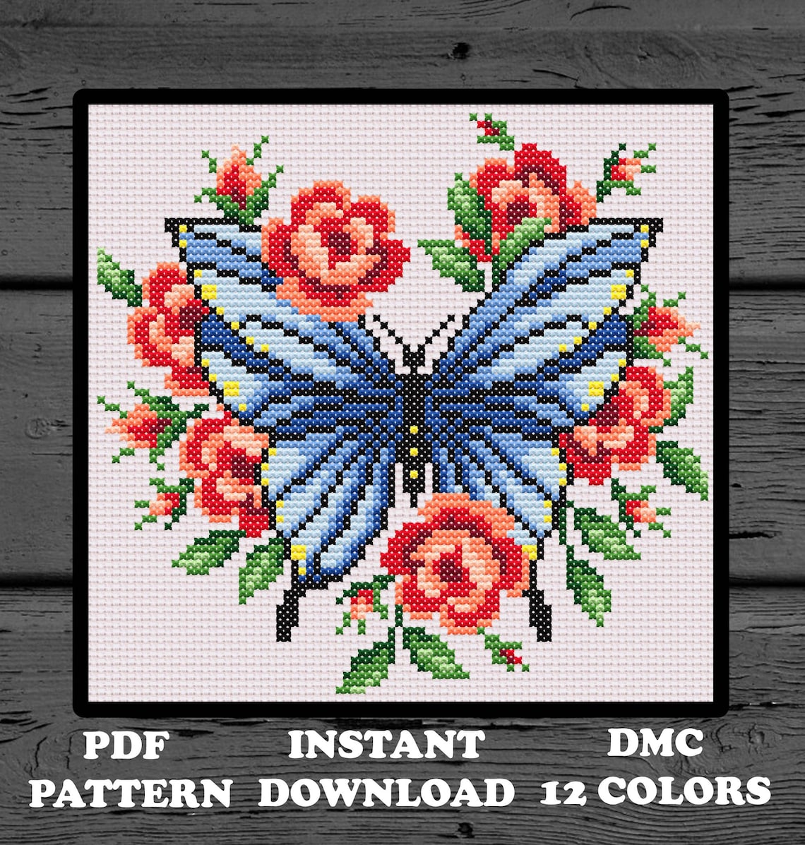 Floral Butterfly Cross Stitch PDF Embroidery Pattern, Instant Digital ...