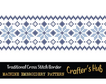 Traditional Floral Cross Stitch Border Machine Embroidery Pattern