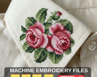 Floral Roses Cross Stitch Machine Embroidery Pattern Instant Download