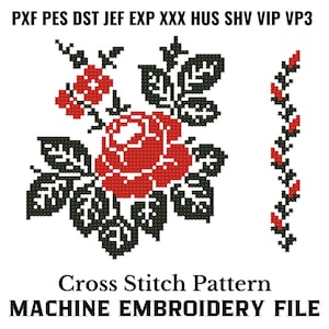 Rose Cross Stitch Machine Embroidery Pattern Instant Download Bundle