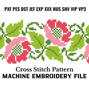 Floral Border Cross Stitch Machine Embroidery Pattern