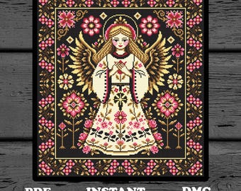 Slavic Angel Cross Stitch PDF Embroidery Pattern, Instant Digital Download