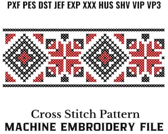 Traditional ethnic folk border cross stitch machine embroidery pattern