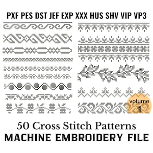 50 Traditional Black Cross Stitch Borders Set Machine Embroidery Pattern