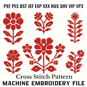 Slavic Flowers Cross Stitch Machine Embroidery Pattern