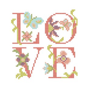 Love Floral Kalligraphie Kreuzstich Stickmuster