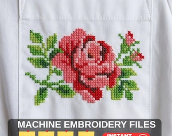 Roses Floral Cross Stitch Machine Embroidery Pattern