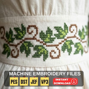 Border Machine Embroidery Design. Floral Cross Stitch Pattern. Folk Leaft Ornamen.